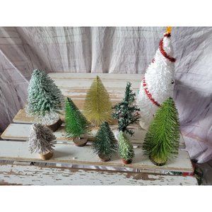 Village tree Forest pine set lot white green frosted 9